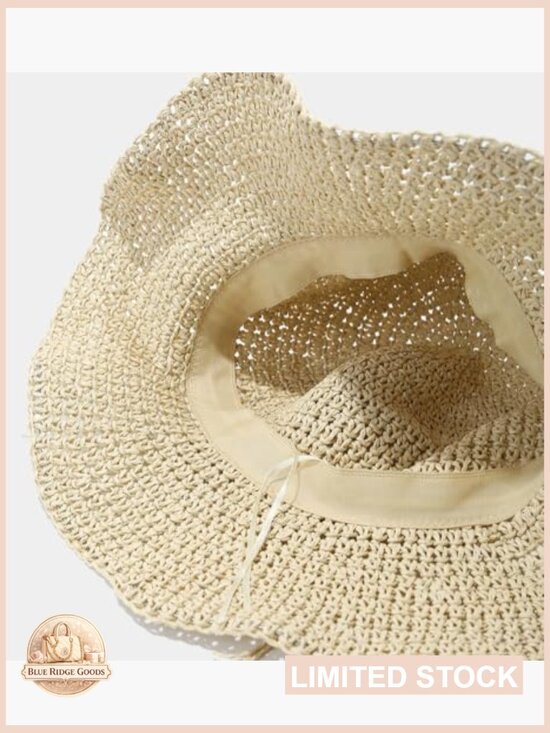 Crochet Straw Bucket Hat Wide Brim Foldable Beach Sun Hat Summer main image 6